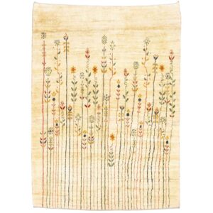 Handgeknoopt Perzisch Gabbeh tapijt – Abstract bloemenontwerp, Crème, Wol