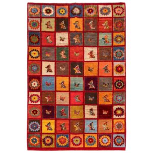 Handgeknoopt Perzisch Kheshti Gabbeh tapijt – Vlinder & bloem, Rood, Wol