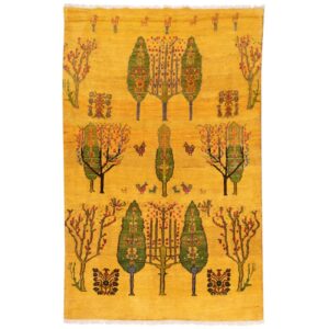 Handgeknoopt Perzisch levensboom Gabbeh tapijt – Geel, Wol