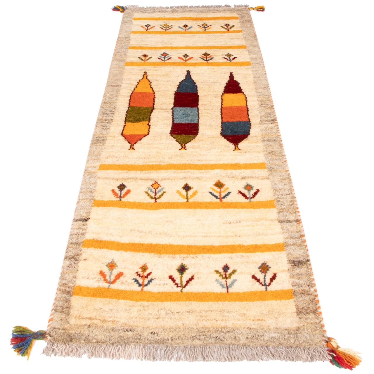 Handgeknoopt Perzisch Gabbeh loper – Geometrisch, Crème, Wol