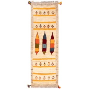 Handgeknoopt Perzisch Gabbeh loper – Geometrisch, Crème, Wol