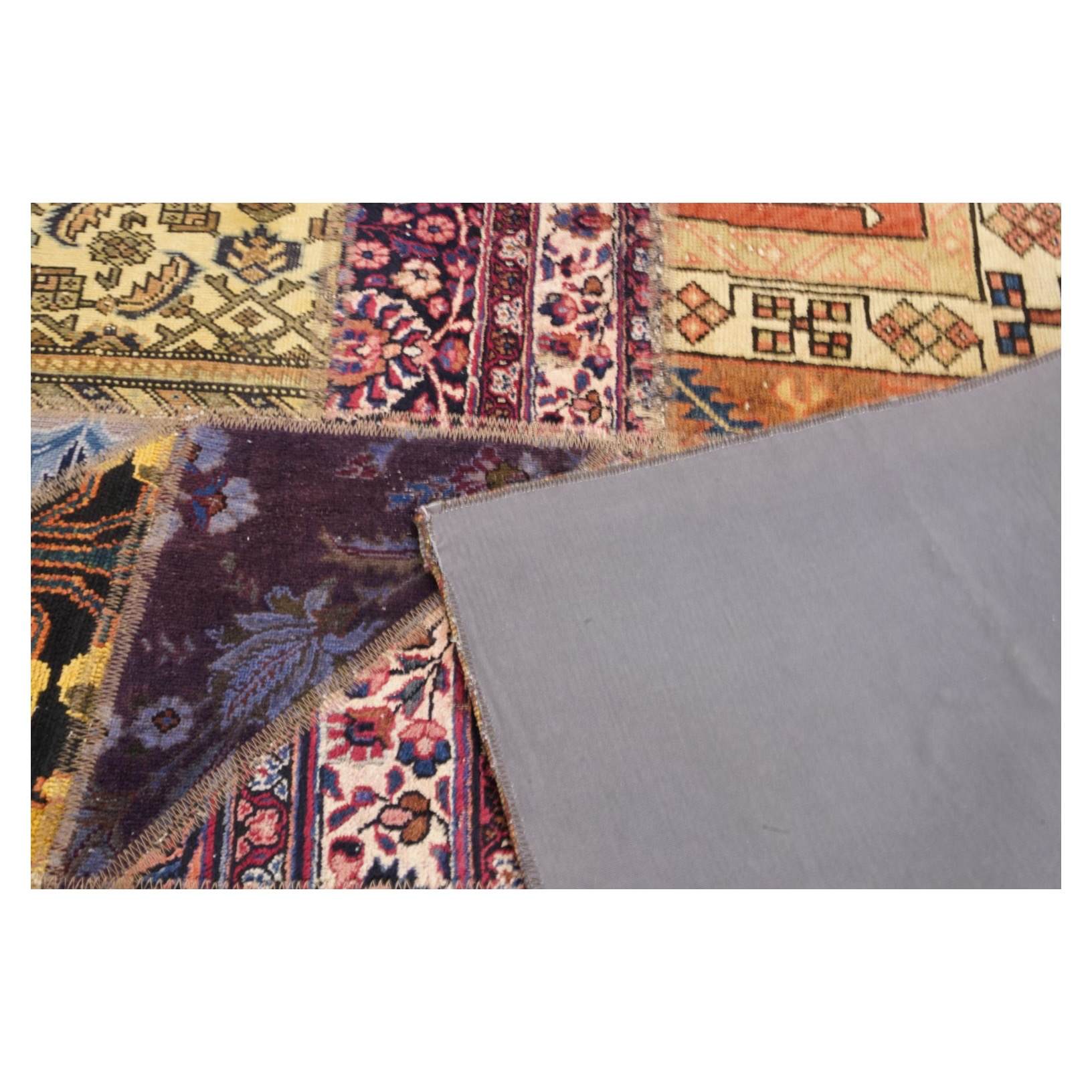 Vintage Perzisch Handgeknoopt Patchwork Tapijt Rood Vierkant