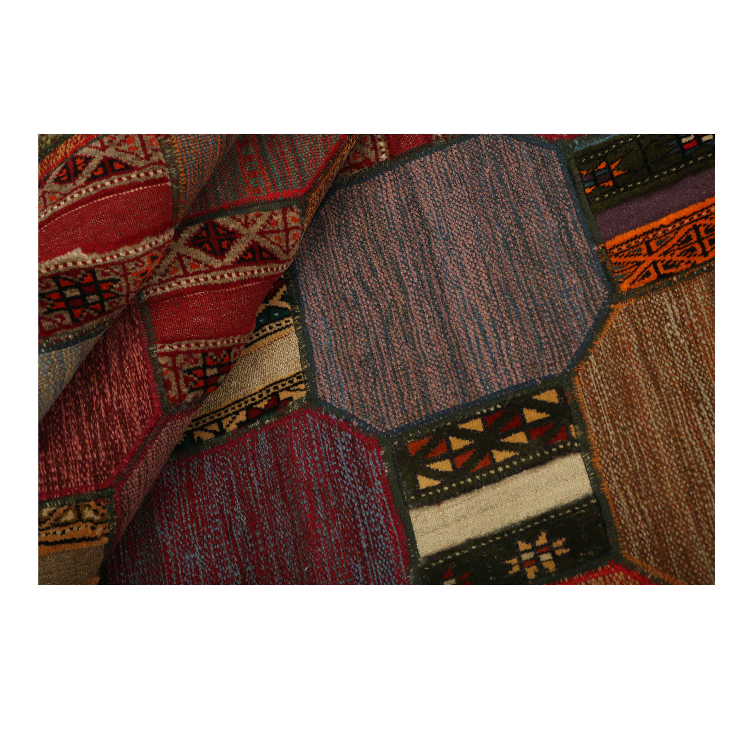 Perzisch Patchwork Kilim Tapijt Handgeweven Baksteenrood