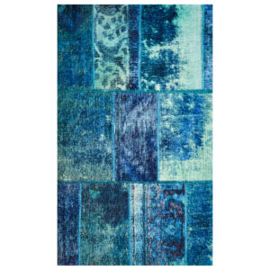 Perzisch Handgeknoopt Patchwork Tapijt – Blauw