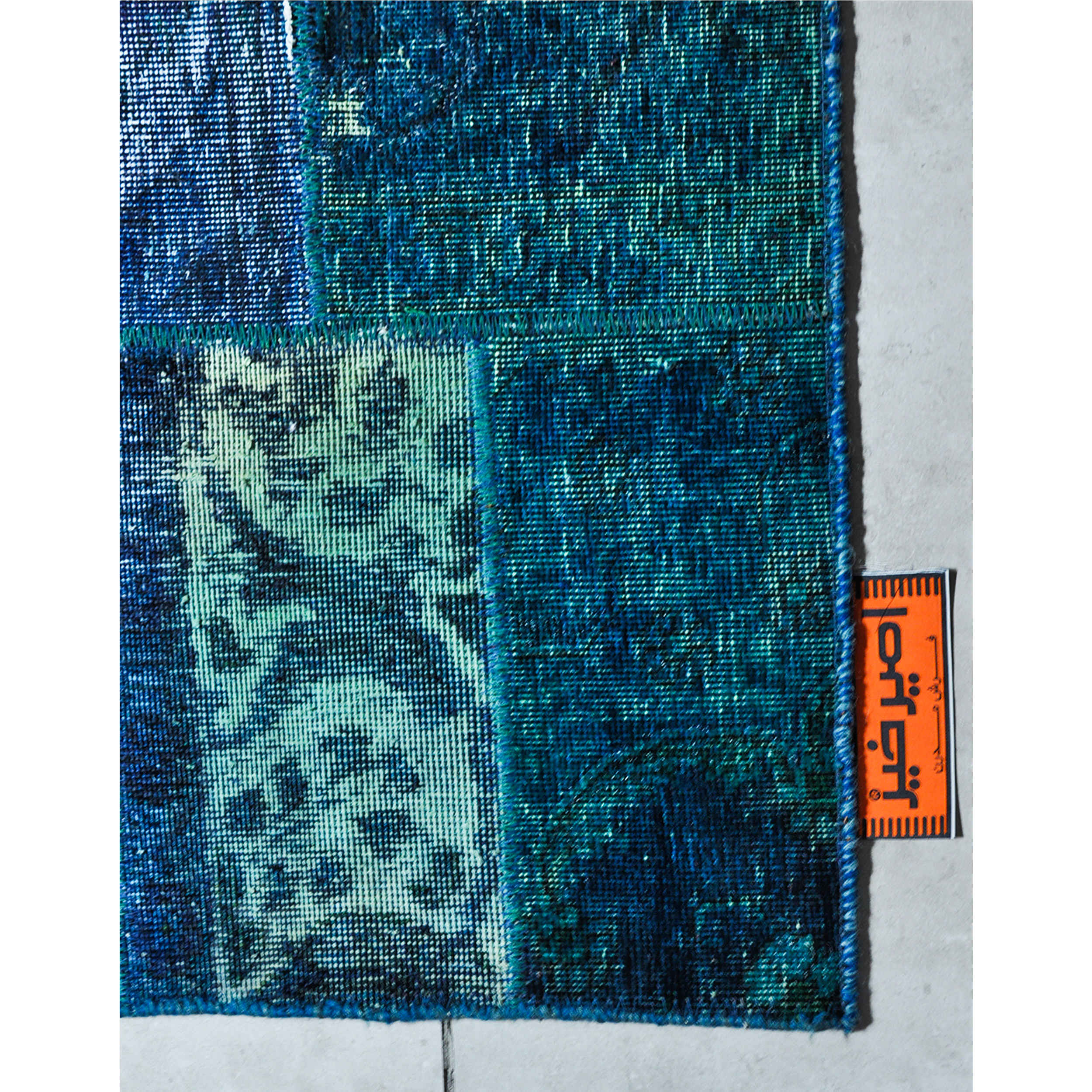 Perzisch Handgeknoopt Patchwork Tapijt – Blauw