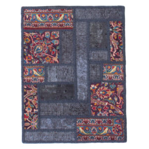 Vintage Perzisch Handgeknoopt Patchwork Tapijt Marineblauw