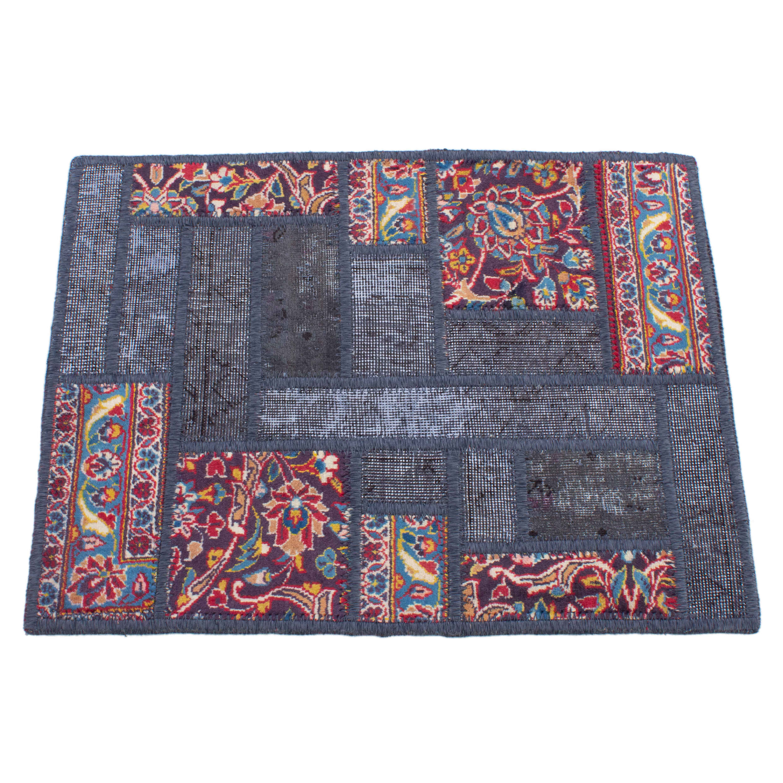 Vintage Perzisch Handgeknoopt Patchwork Tapijt Marineblauw