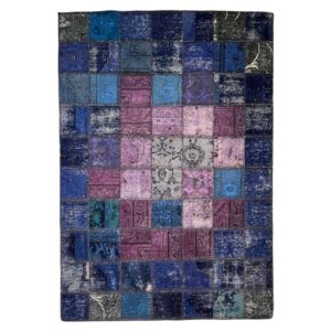 Perzisch Handgeknoopt Patchwork Tapijt – Marineblauw