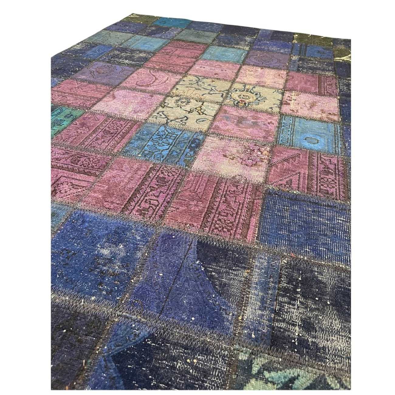 Perzisch Handgeknoopt Patchwork Tapijt – Marineblauw
