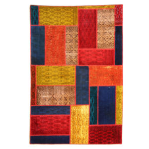 Vintage Patchwork Tapijt Geometrisch Rood – Wol