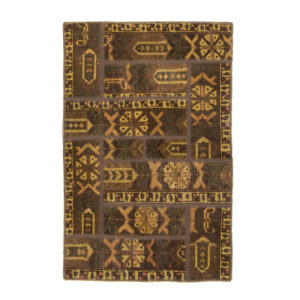 Vintage Patchwork Tapijt Geometrisch – Bruin Wol