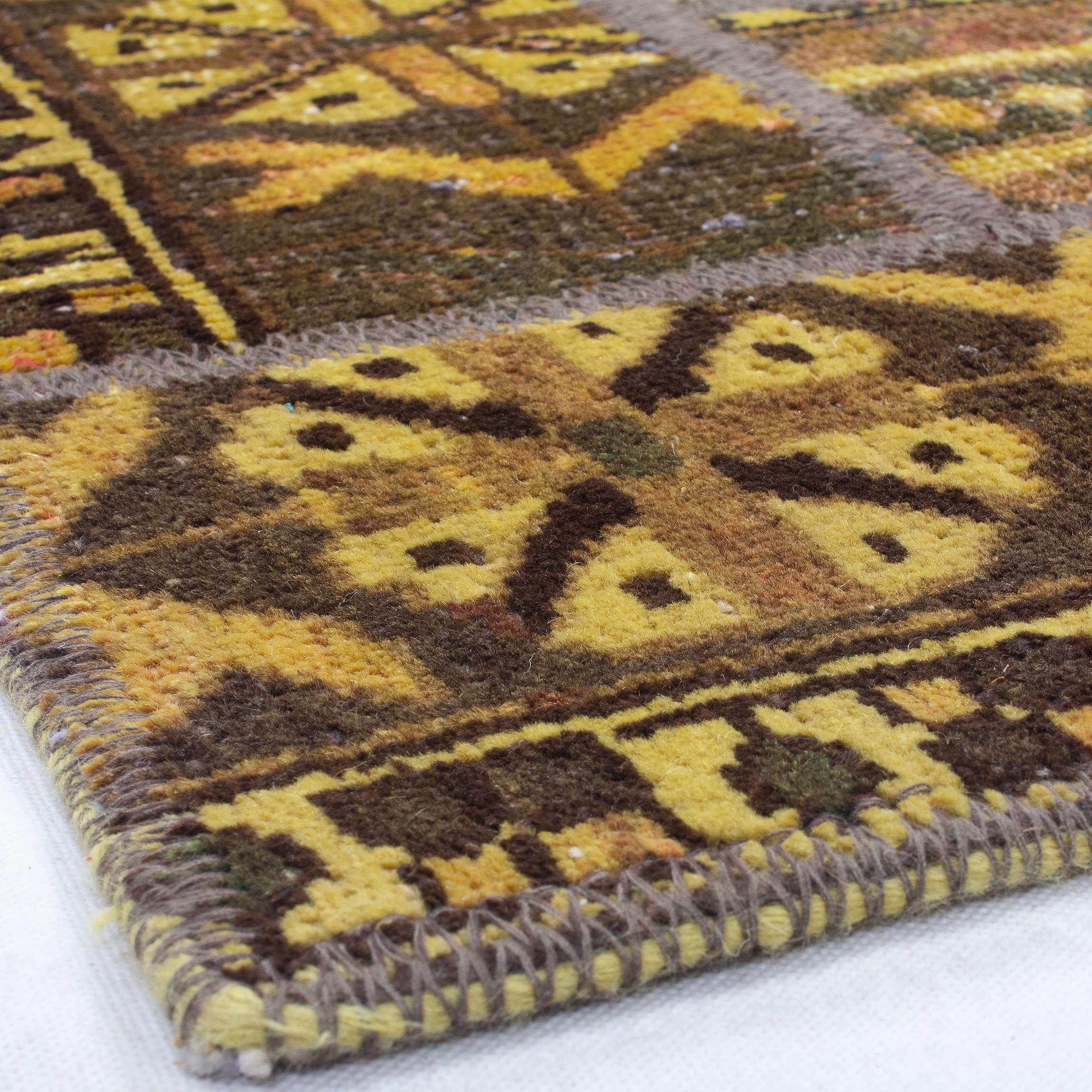 Vintage Patchwork Tapijt Geometrisch – Bruin Wol