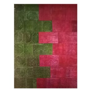 Vintage Perzisch Handgeknoopt Patchwork Tapijt Roze & Groen