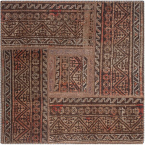 Vintage Perzisch Handgeknoopt Patchwork Tapijt Bruin Vierkant