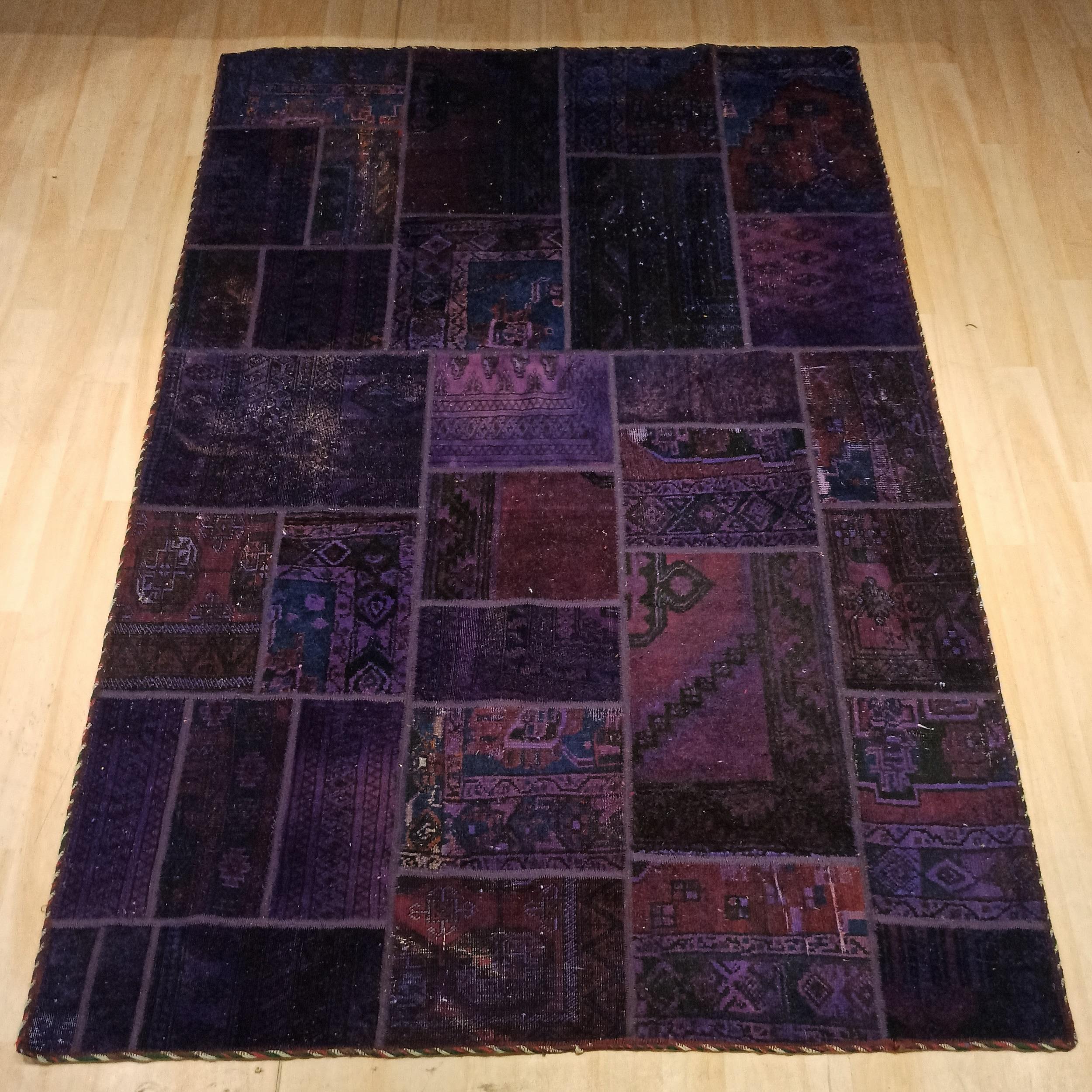 Vintage Perzisch Handgeknoopt Patchwork Tapijt Paars