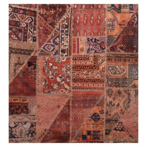 Vintage Patchwork Tapijt Baksteenrood – Vierkant Wol