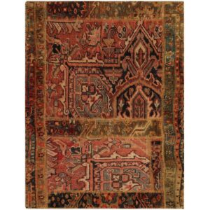 Vintage Patchwork Tapijt Baksteenrood – Rechthoekig Wol