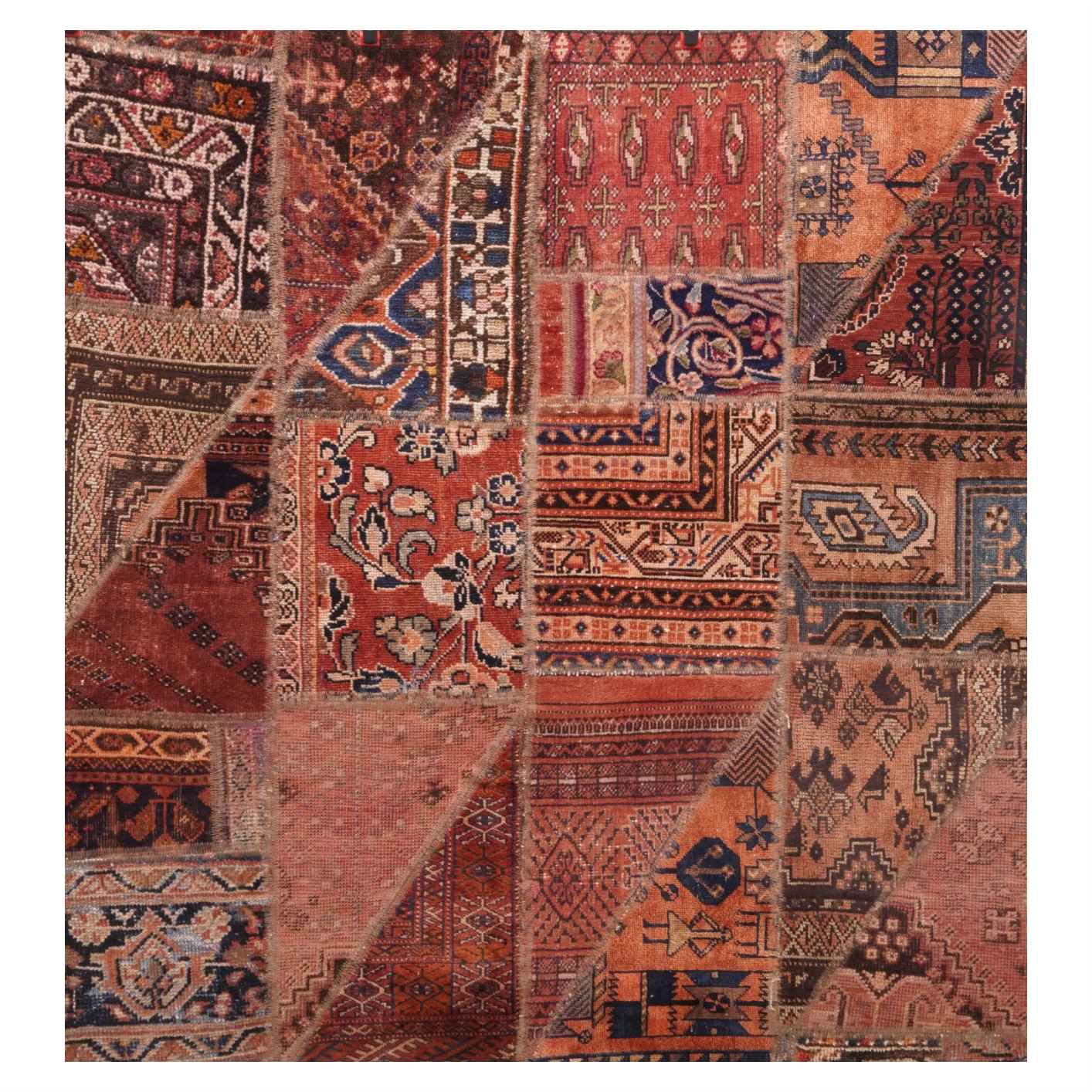Vintage Patchwork Tapijt Baksteenrood – Vierkant Wol