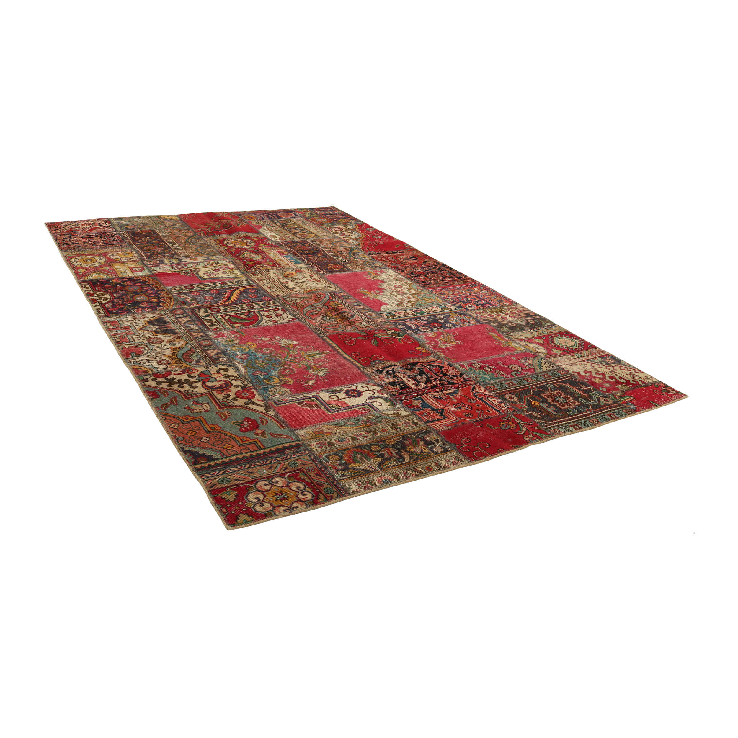 Vintage Perzisch Handgeknoopt Patchwork Tapijt Rood