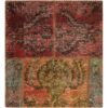 Vintage Perzisch Handgeknoopt Patchwork Tapijt Rood Vierkant