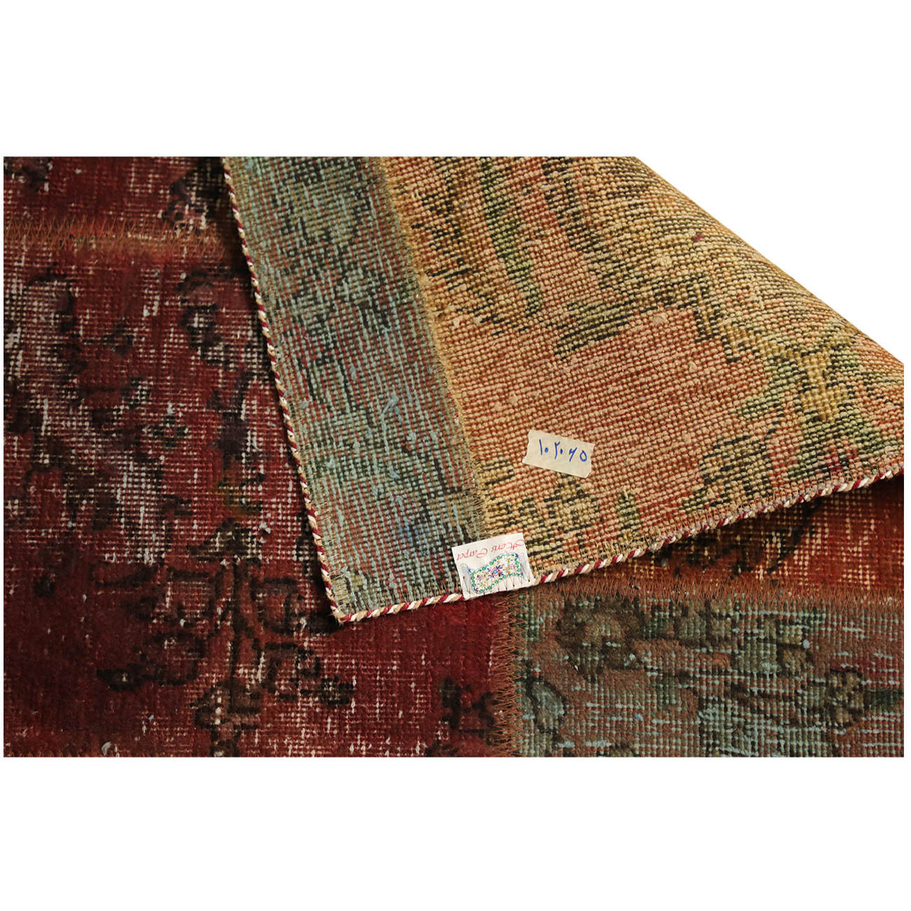 Vintage Perzisch Handgeknoopt Patchwork Tapijt Rood Vierkant
