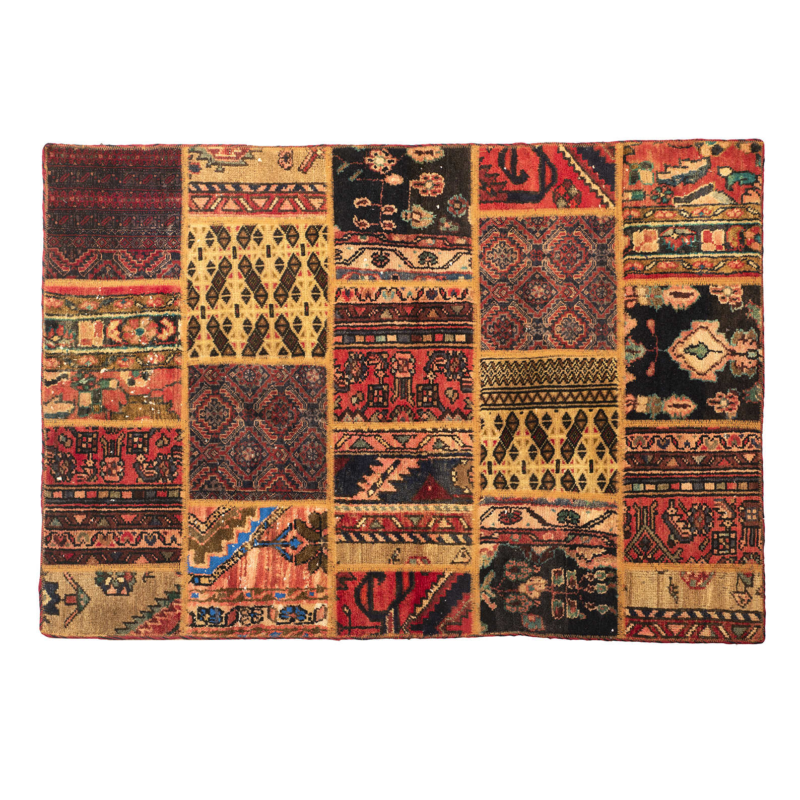 Vintage Patchwork Tapijt Geel – Geometrisch Wol