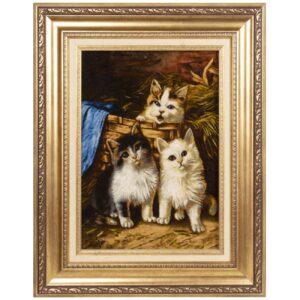 Handgeknoopt Perzisch beeldtapijt uit Tabriz ‘Drie Kittens’