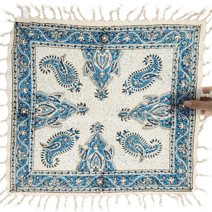 Perzisch Tafelkleed Kalamkari – Handgemaakte Blokdruk Isfahan – Paisley Blauw