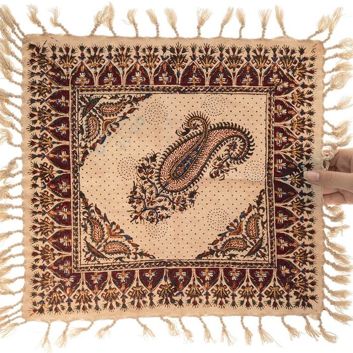 Perzisch Tafelkleed Kalamkari – Handgemaakte Blokdruk Isfahan – Paisley Crème