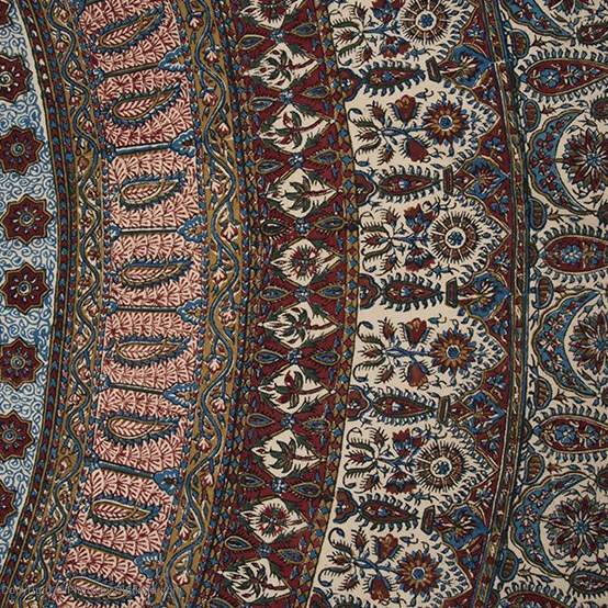 Perzisch Tafelkleed Kalamkari – Handgemaakte Blokdruk Isfahan – Darin Grijs