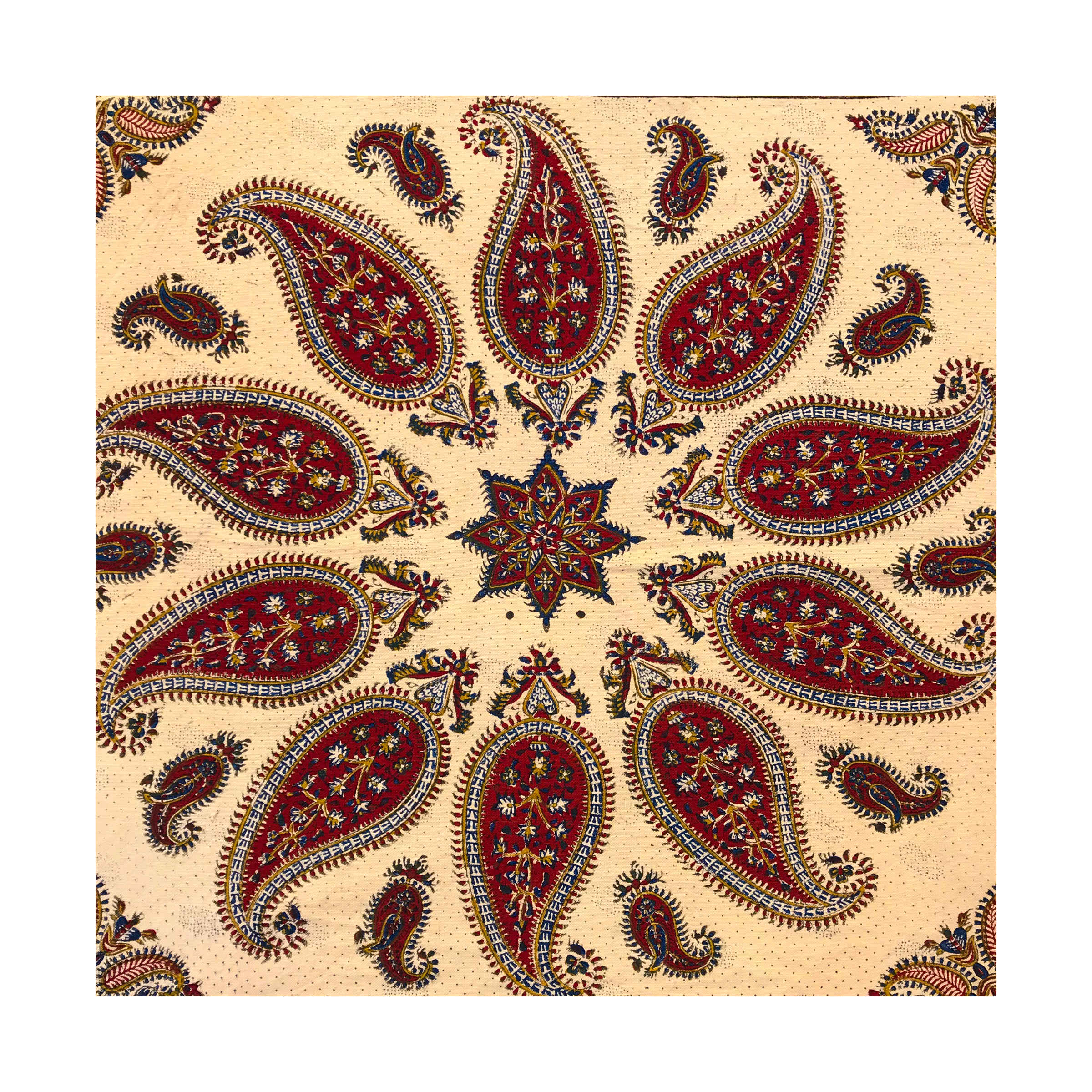 Perzisch Tafelkleed Kalamkari – Handgemaakte Blokdruk Isfahan – Paisley Geel