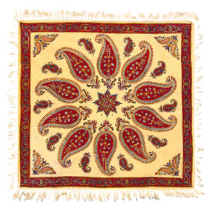 Perzisch Tafelkleed Kalamkari – Handgemaakte Blokdruk Isfahan – Paisley Geel