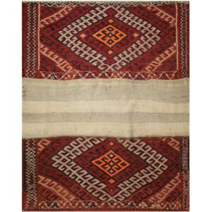 Perzisch Patchwork Kilim Tapijt Handgeweven Geometrisch Rood