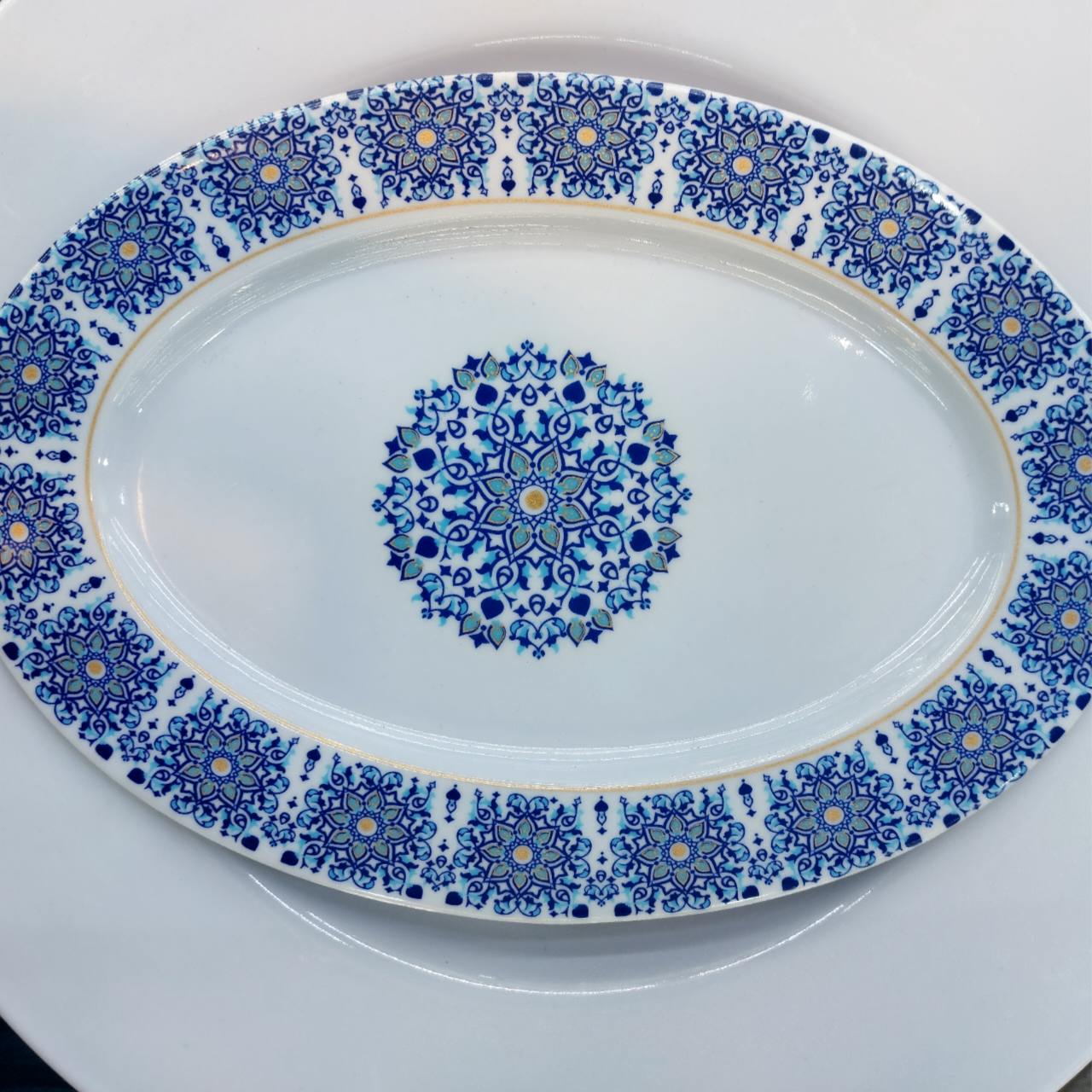 Witte Melamine Serviesset voor 6 Personen – Blauw Accent