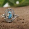 Handgemaakte Perzische Zilveren Ring voor Dames met Neyshabur Turkoois