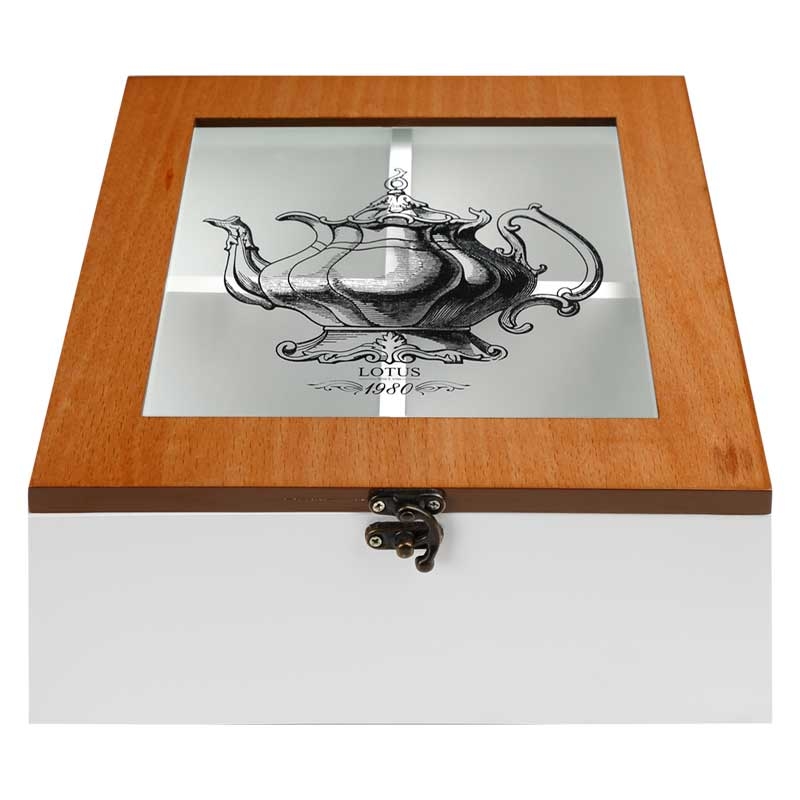 Houten Thee Opbergbox – Kijkvenster & 4 vakken