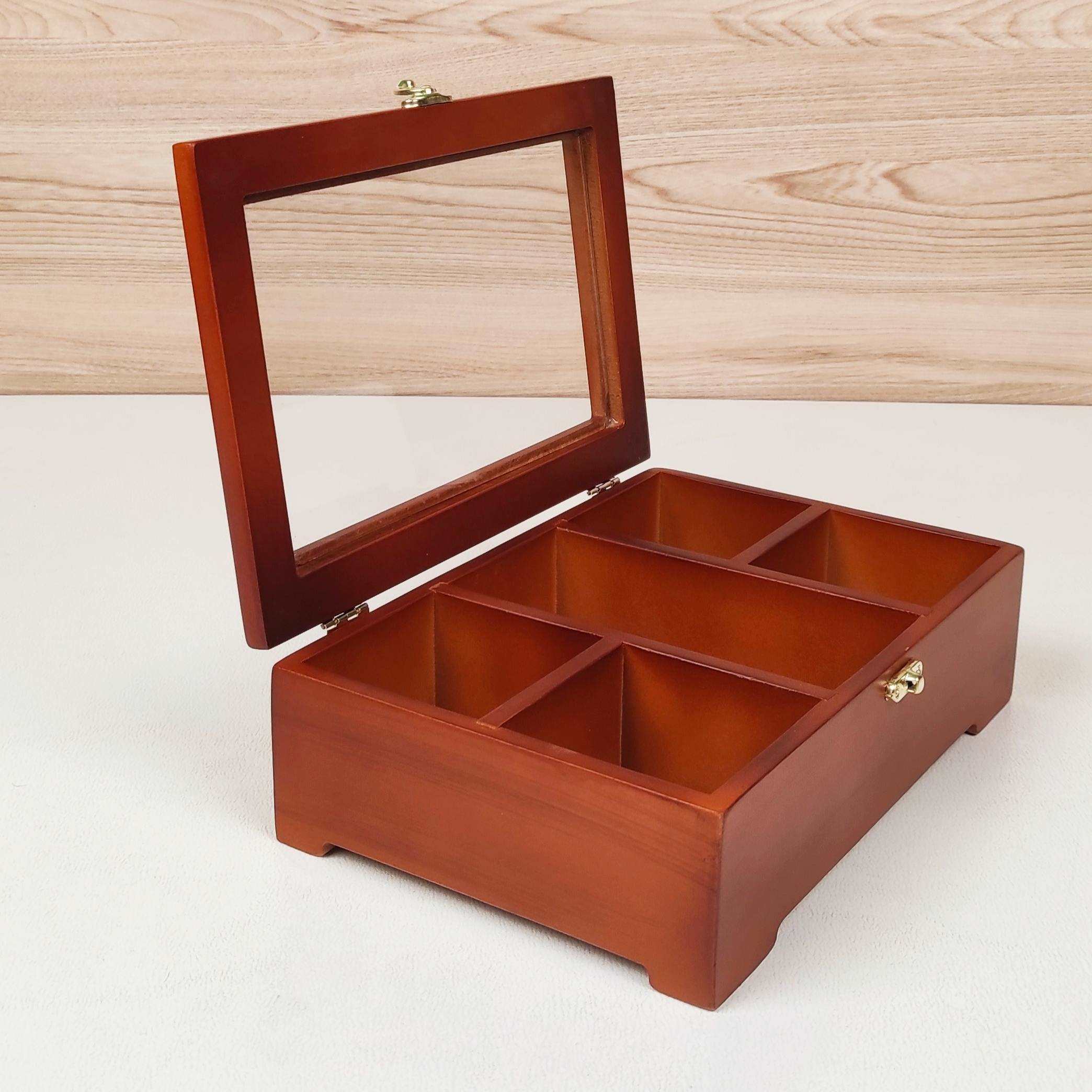 Houten Theedoos met Doorzichtig Kijkvenster