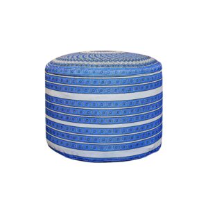Ambachtelijke Ronde Poef met Wit & Blauw Stof