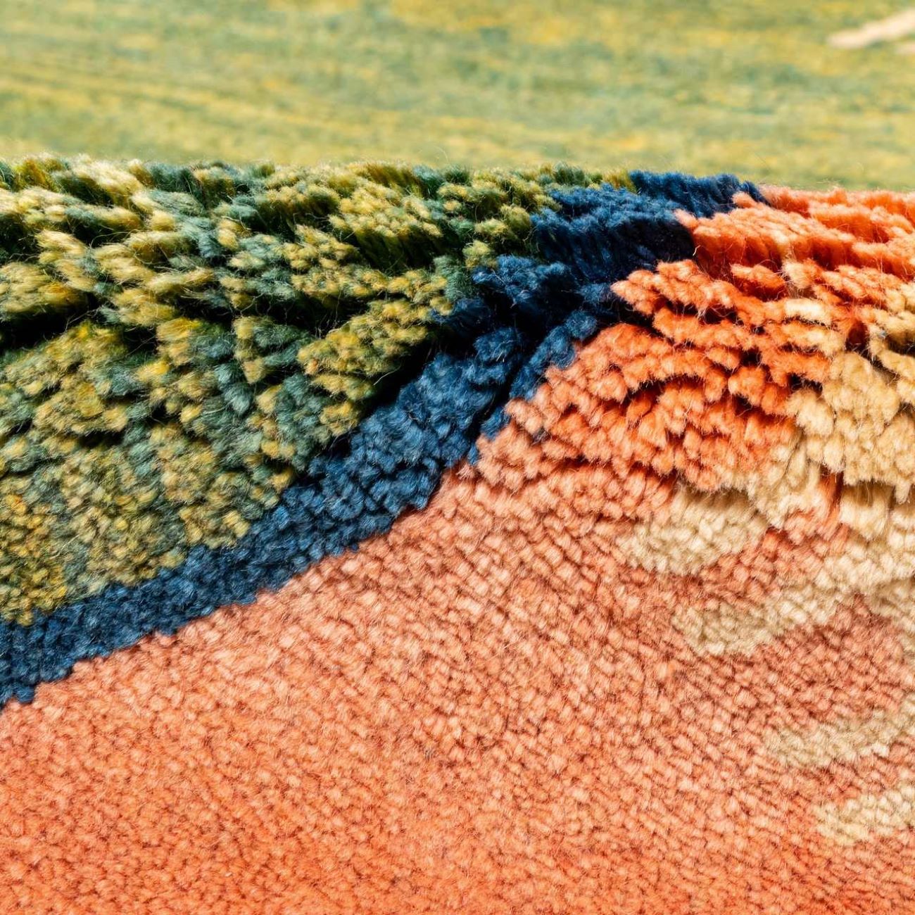 Echt handgeknoopt Perzisch minimalistisch Gabbeh tapijt – Met rand, Groen, Wol