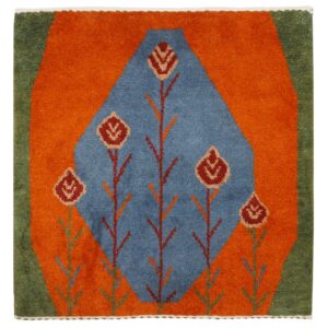 Echt handgeknoopt Perzisch Gabbeh tapijt – Abstract bloemenontwerp, Blauw, Wol
