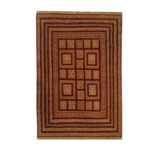 Authentiek Perzisch Wol Kilim Tapijt – Geometrisch Baksteenrood