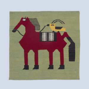 Handgeweven Perzisch Kilim tapijt – paard & vogel lichtgroen