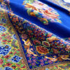Handgeknoopt Perzisch Qom Zijden Tapijt (Bloemenmedaillon) - Blauw