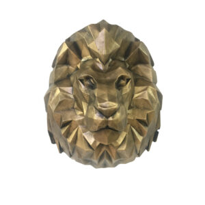 Geometrisch Leeuw Kubisme Beeld Goud – Kubistische Kunstsculptuur