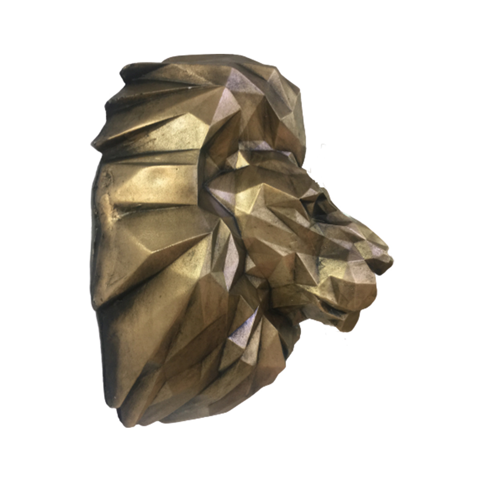 Geometrisch Leeuw Kubisme Beeld Goud – Kubistische Kunstsculptuur