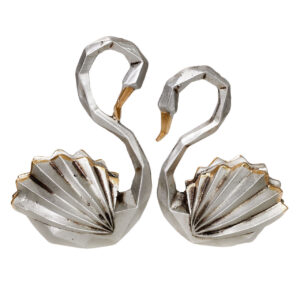 Geometrisch Zwaan Kubisme Beeld Zilver 2 Stuks – Elegante Dier Sculpturen