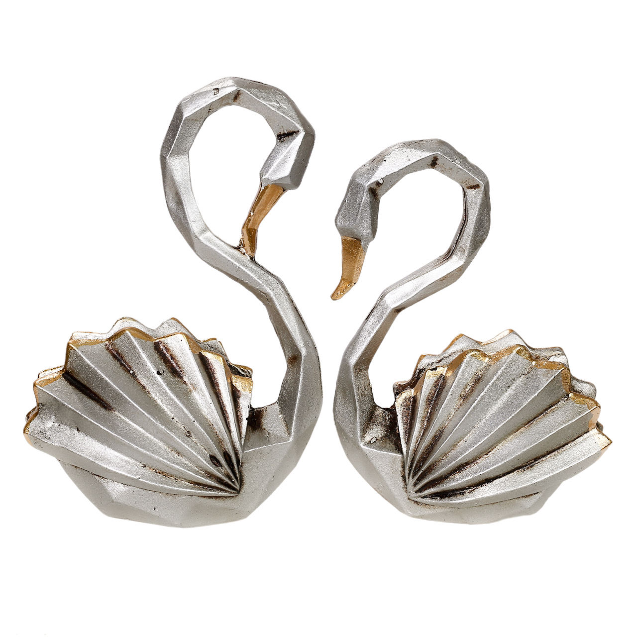 Geometrisch Zwaan Kubisme Beeld Zilver 2 Stuks – Elegante Dier Sculpturen