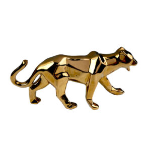 Geometrisch Tijger Kubisme Beeld Goud – Moderne Kubistische Figuur