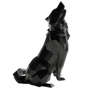 Geometrisch Zwarte Wolf Kubisme Beeld – Artistieke Sculptuur