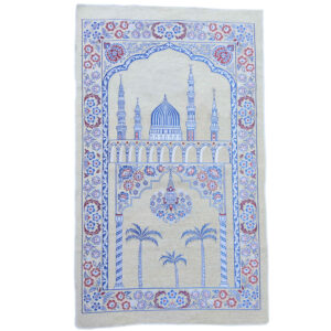 Islamitische Gebedsmat Gevoerd Fluwelen Sajadah Minaret Crème & Blauw